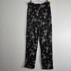 All That Jazz Vintage Satin Floral Pants Women Size Medium Black Oriental Asian